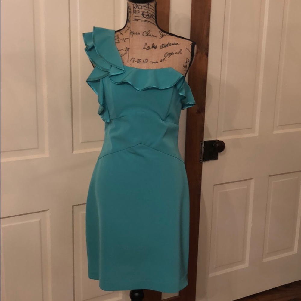 Black Halo Ruffled One-Shoulder Sheath Dress 8